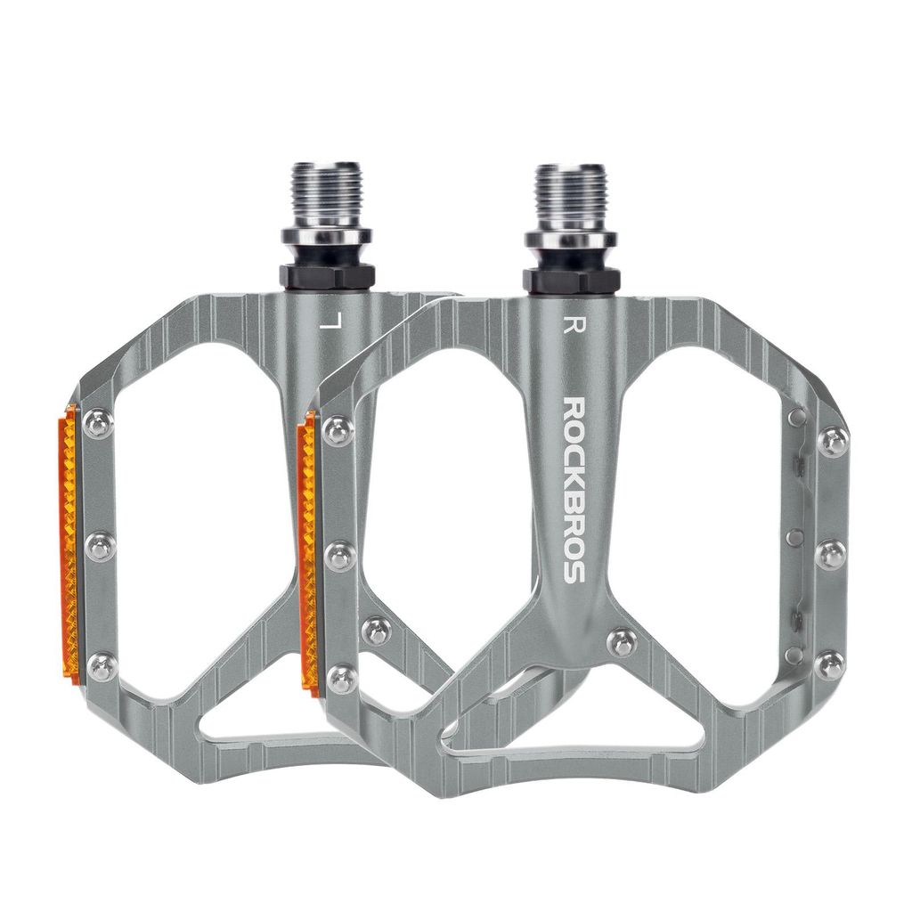 ROCKBROS Fahrradpedale Aluminium rutschfest Plattformpedale mit Reflektoren 9/16" Achse für MTB, Rennrad Titan