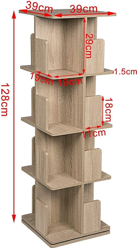 EUGAD drehbares Bücherregal, mit 4 Ebenen, MDF, Natur, Produktbild 3