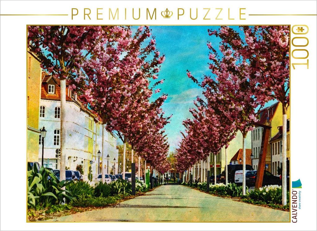 CALVENDO Puzzle Japanische Zierkirschen in Aquarellfarben | 1000 Teile Lege-Größe 64x48cm Foto-Puzzle für glückliche Stunden