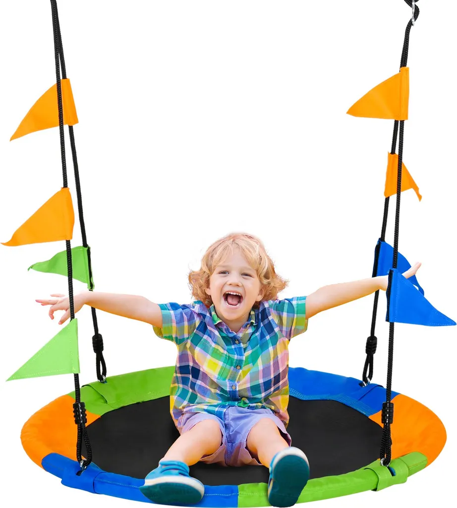 Balançoire nid ronde 100 cm en tissu Oxford haute densité avec drapeaux