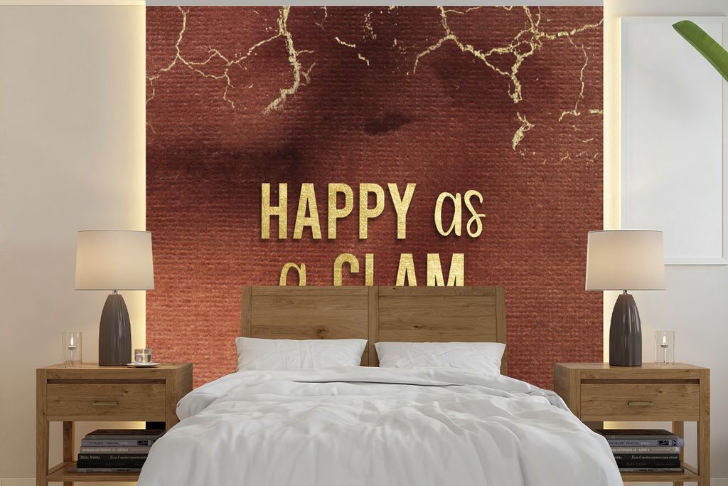 MuchoWow Fototapete für Wohnzimmer oder Schlafzimmer Wandtapete Vinyl Motivtapete Zitate - Muschel - Roségold - 240x240 cm - Schlafzimmer-Tapete