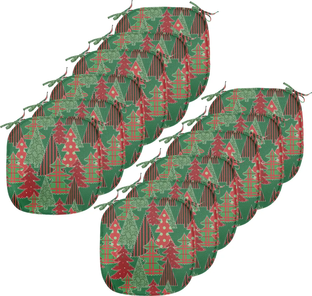 ABAKUHAUS Natale Imbottitura per sedie da sala da pranzo, Baum Pines Swirl Dot, Cuscino decorativo impermeabile con cinturini per sedie da cucina, 40 cm x 40 cm - confezione da 12, Corallo scuro Verde scuro