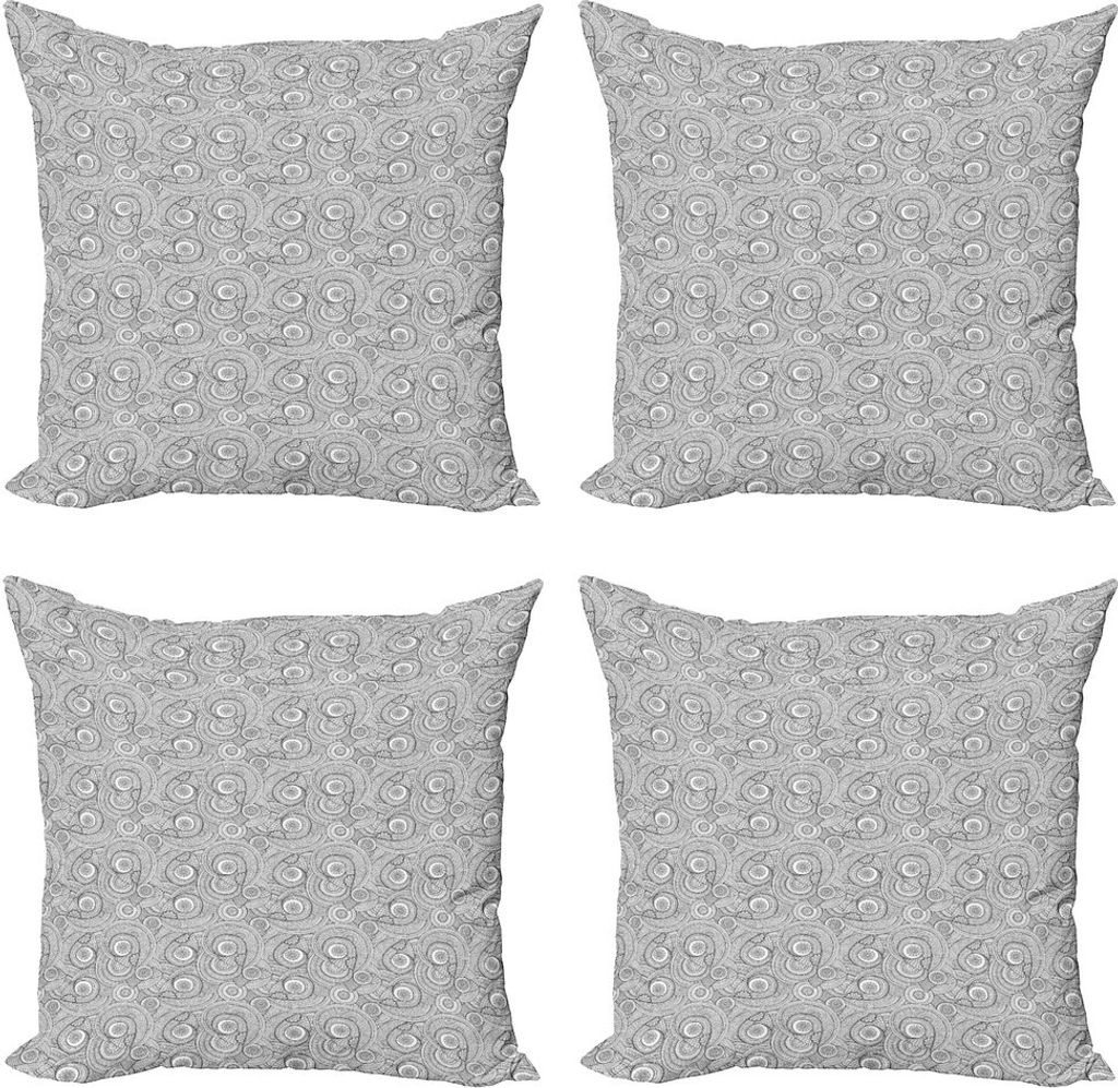ABAKUHAUS Schwarz und weiß Kissenbezug Set (4 Stück), Folk Floral, Moderner Doppelseitiger Digitaldruck, 50 cm x 50 cm, Weiß und Schwarz