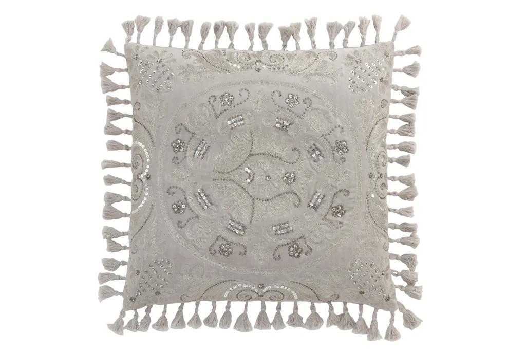 Coussin velours gris J-Line : décoration marocaine chic et sans plis