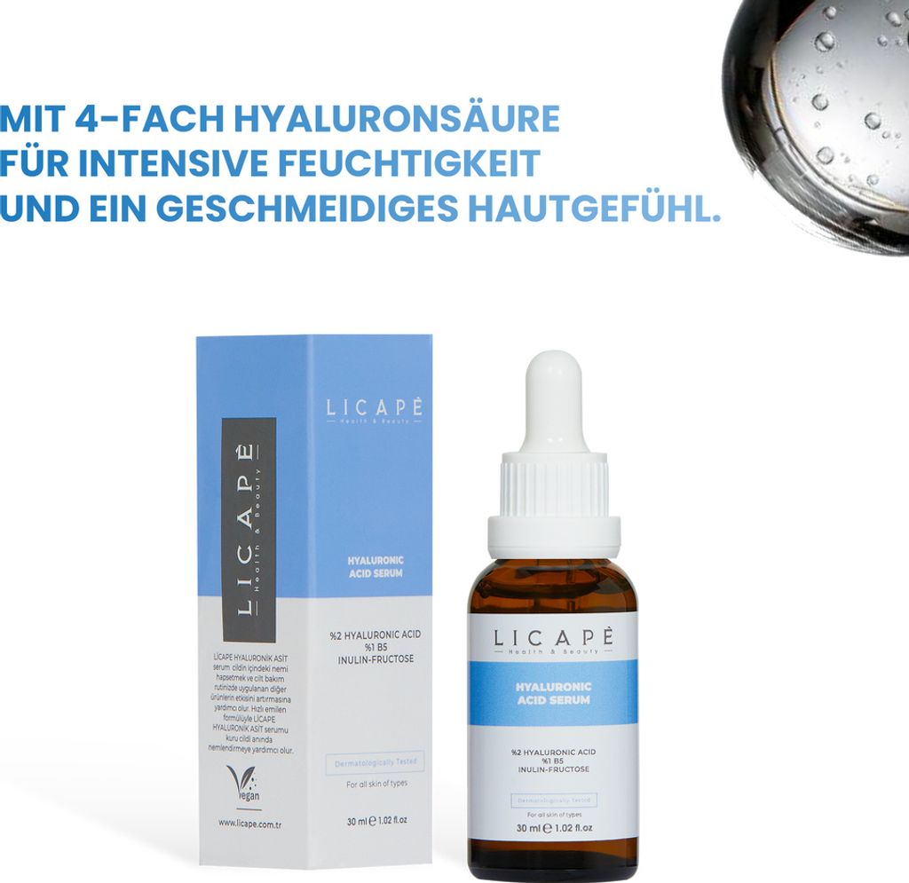Licape Hyaluronsäure Serum | 30 ml | 2 % Hyaluronsäure & Vitamin B5 | Vegan