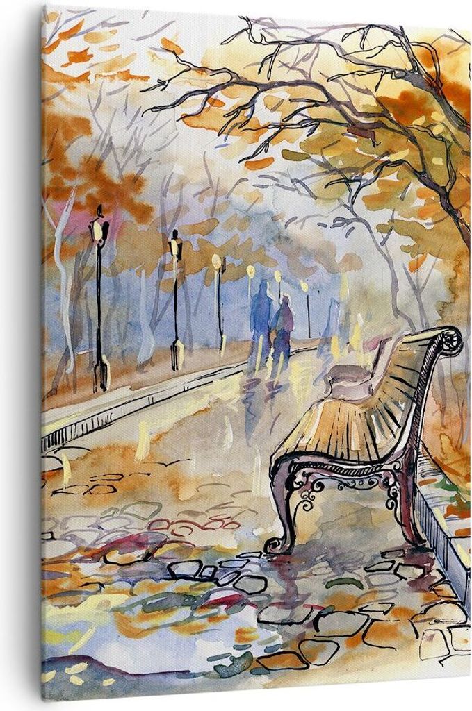 Bild auf Leinwand - Leinwandbild - Einteilig - Path Bench Herbst Frau - 70x100cm - Wand Bild - Wanddeko - Wandbilder - Leinwanddruck - Wanddekorati...
