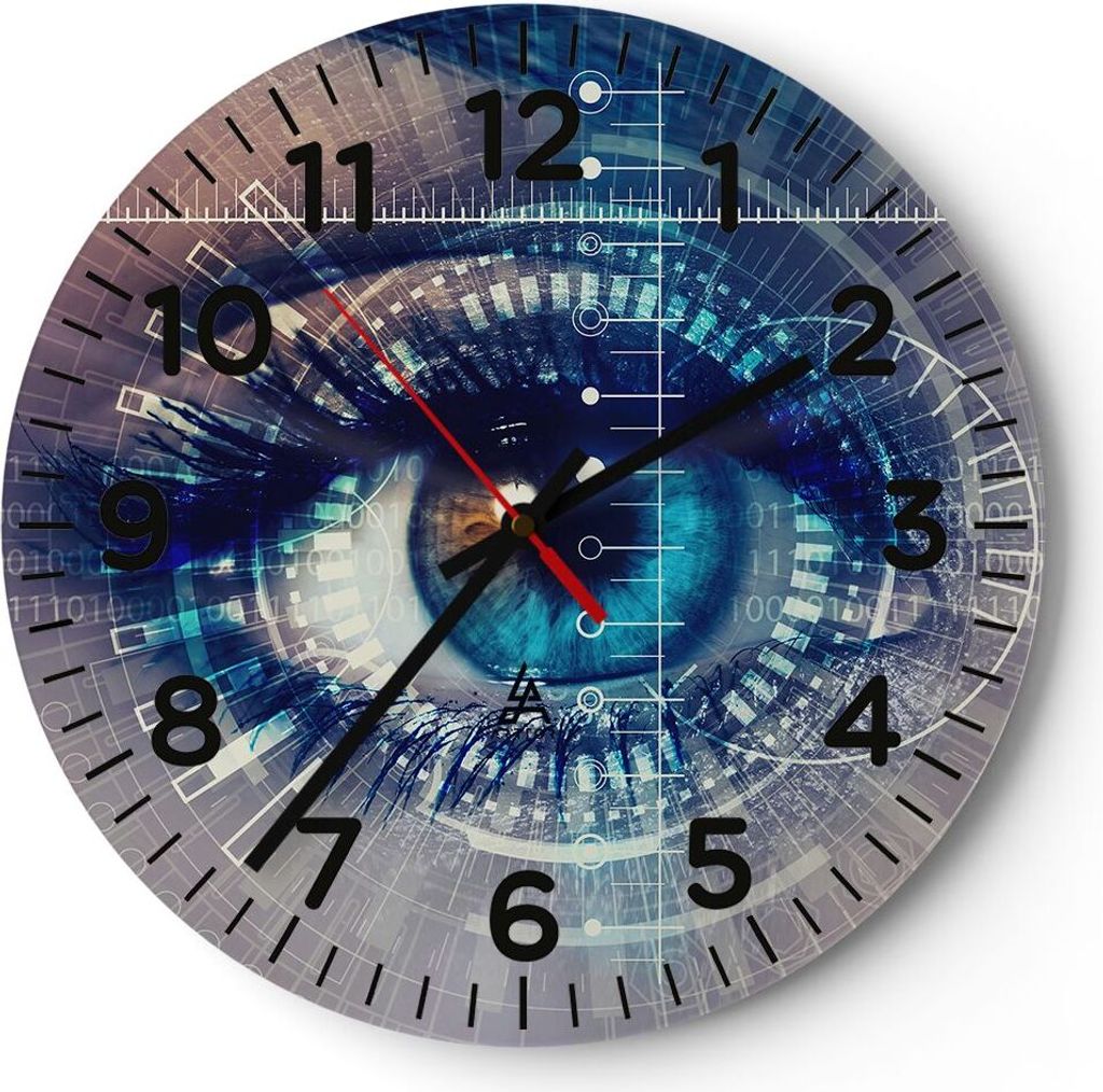 Wanduhr - Rund - Glasuhr - Cyberspace Daten digitales - 40x40cm - Schleichendes Uhrwerk - Lautlos - zum Aufhängen bereit - Dekoration Modern - Wan...