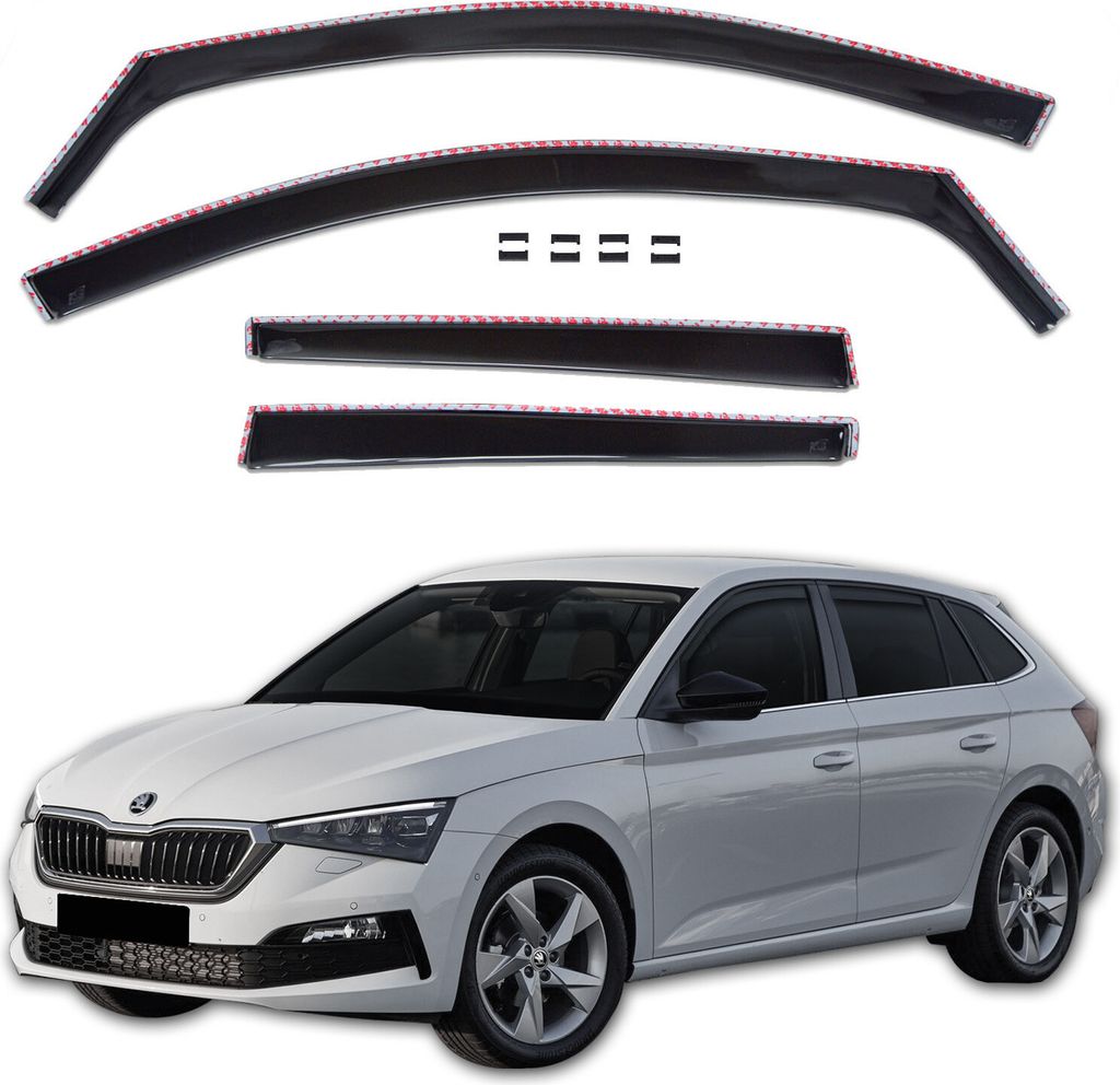 J&J AUTOMOTIVE | GP Windabweiser Für Skoda Scala ab 2019 4tlg, GP Regenabweiser, Schwarz, Getönt, Aerodynamisch, Einfache Montage, Befeistigung m...