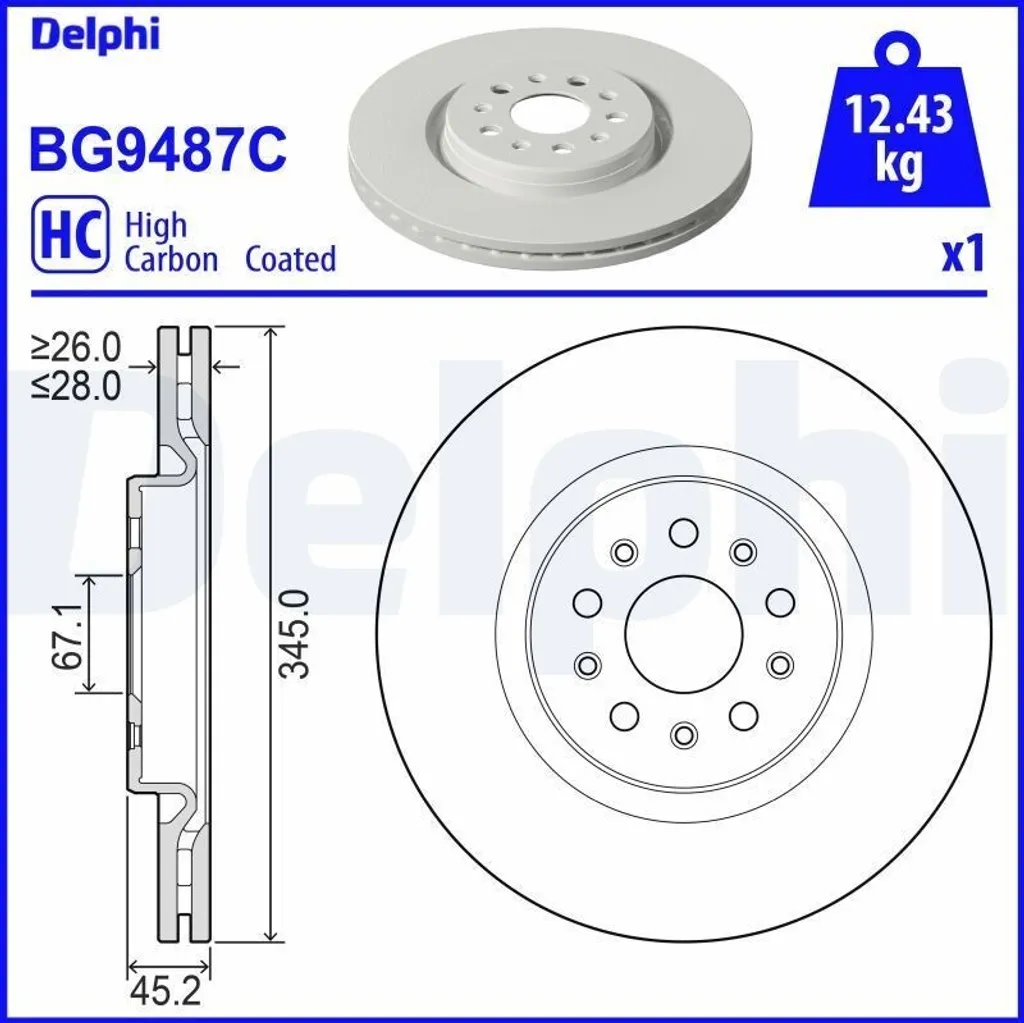 2x Disques de Frein Delphi BG9487C pour Maserati Ghibli III et Quattroporte