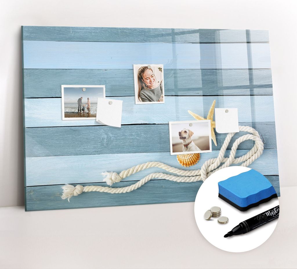 Magnetpinnwand Memoboard - Zubehörsatz - Schwarzer Marker + Schwamm + Magnete - 90 x 60 cm - Gestreifte Jakobsmuschelbretter
