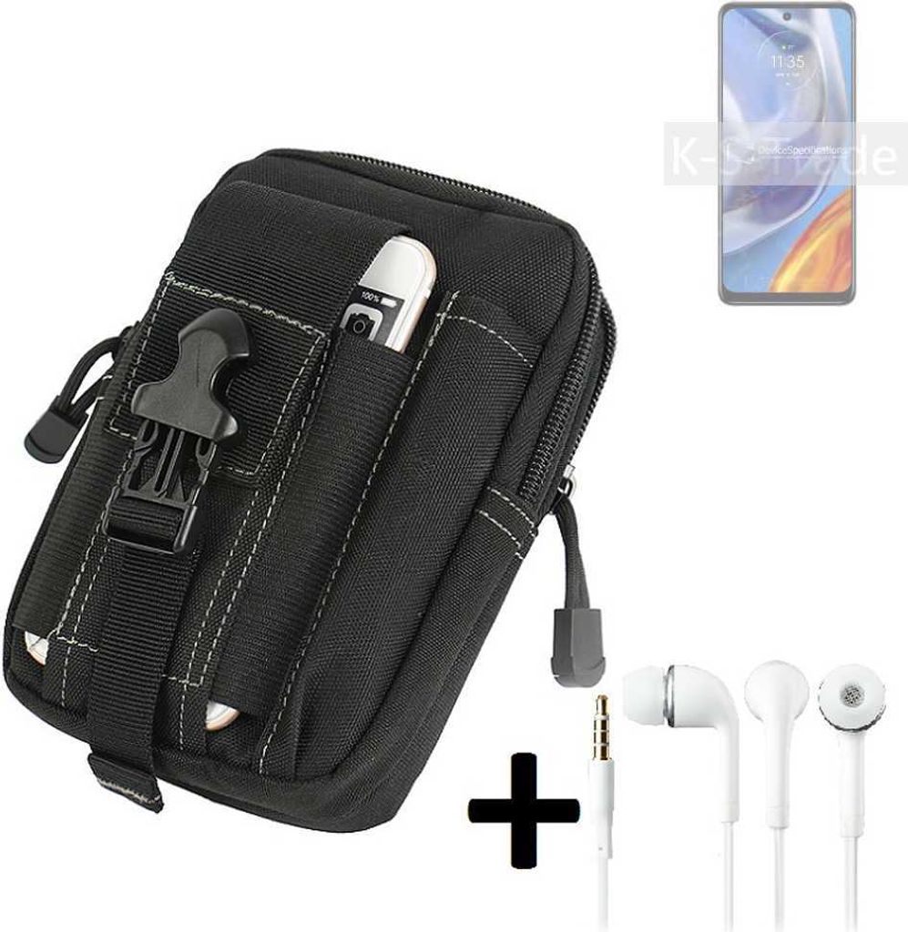K-S-Trade Gürteltache + Kopfhörer kompatibel mit Motorola Moto E32s Gürtel Tasche Holster Schutz Hülle Handy Hülle schwarz inkl. Extrafächer