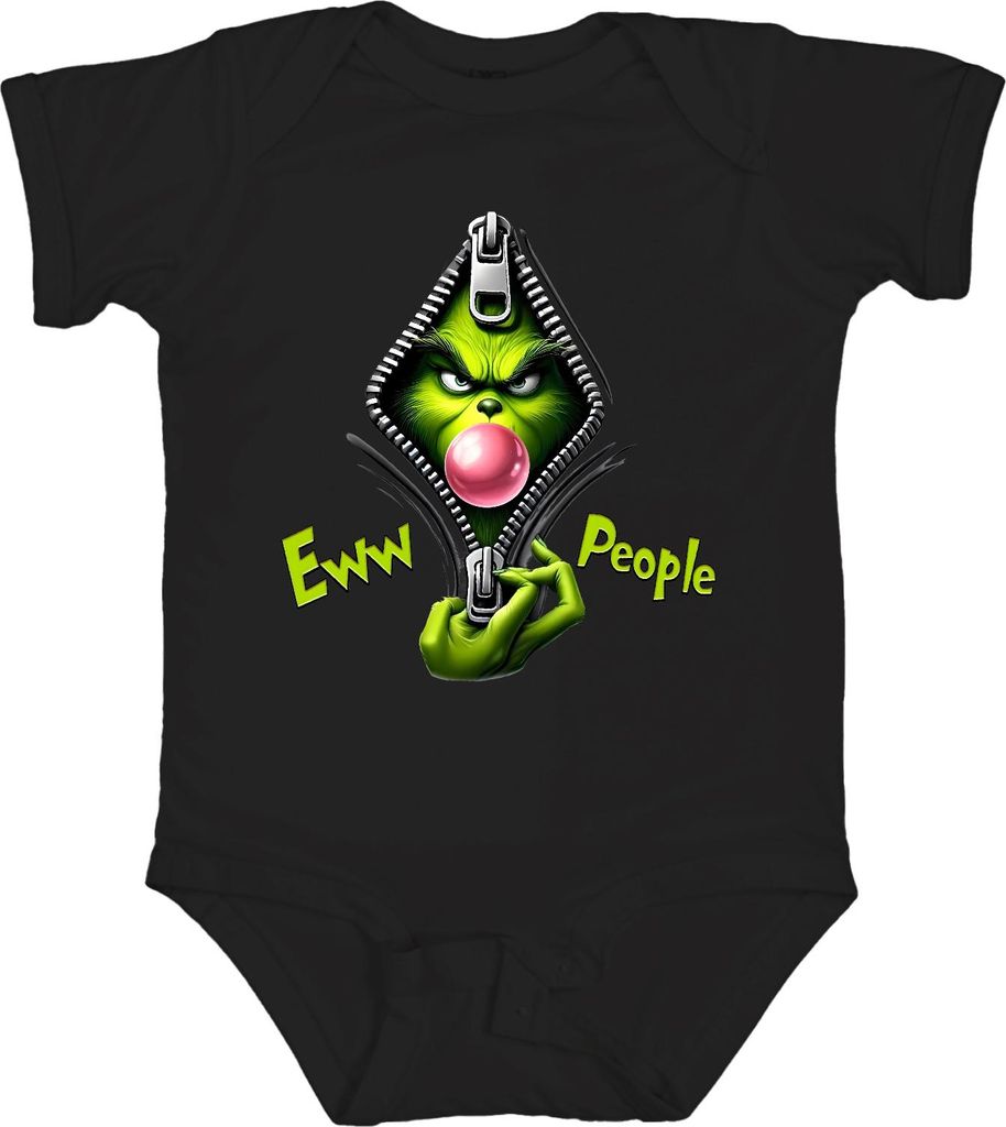 Eww People grünes Gesicht Reißverschluss Kaugummi sarkastisch Unisex Baby Body, Schwarz, 0/3