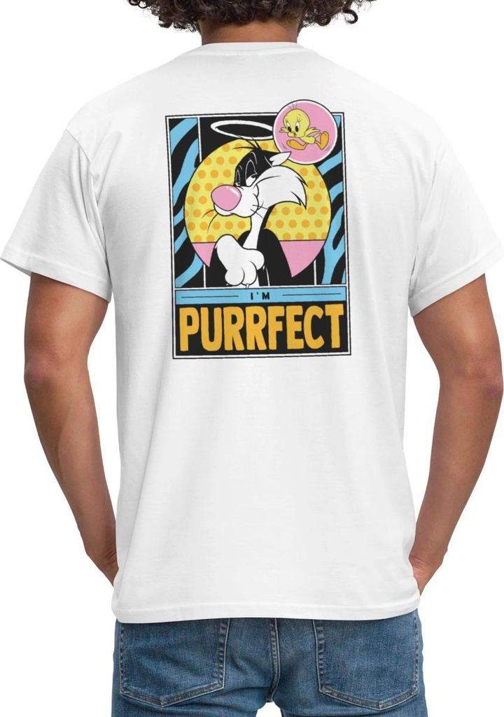 Spreadshirt Looney Tunes Kater Sylvester I'm Purrfect Perfekt Männer T-Shirt, XL, Weiß