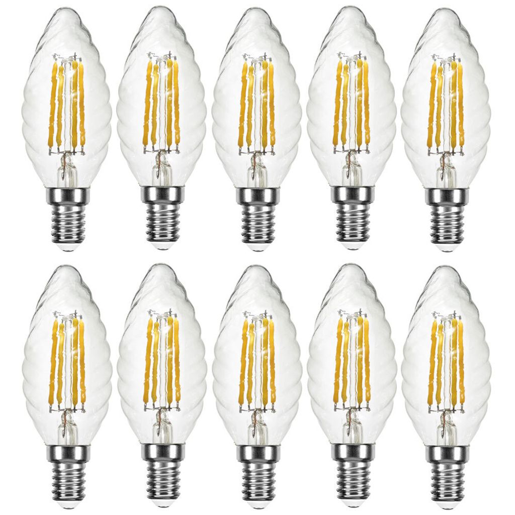 10 x LED Filament Leuchtmittel Kerze gedreht 4W = 40W E14 klar warmweiß 2700K