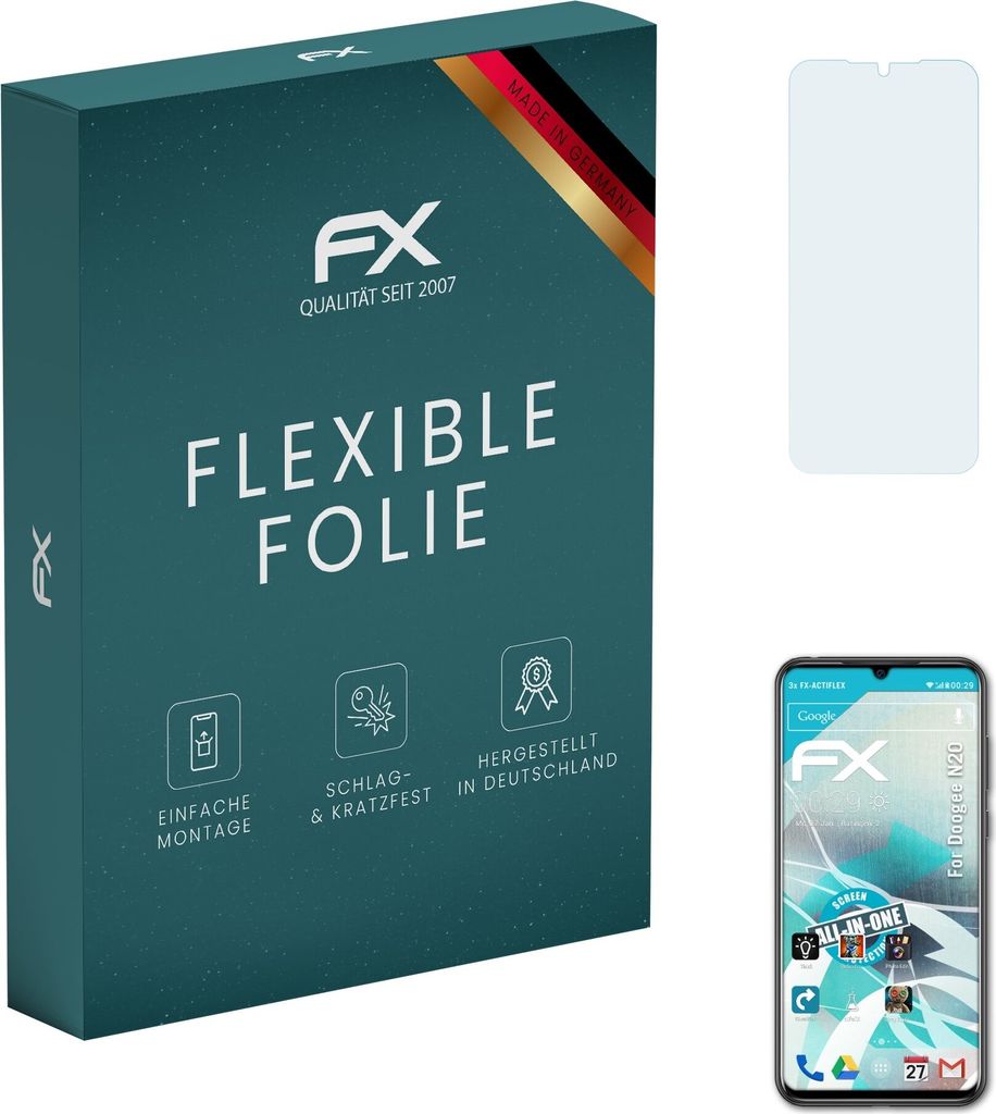atFoliX FX-ActiFleX 3x Schutzfolie kompatibel mit Doogee N20 Folie
