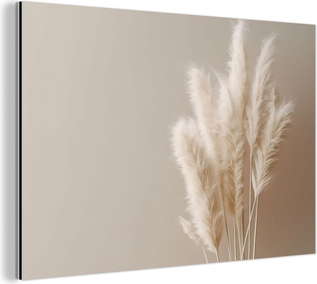 MuchoWow Wanddekoration Metall Metallbild Wandkunst 30x20 cm Pampasgras - Federn - Pastell - Weiß MuchoWow Aluminium Gemälde - Aluminiumgemälder