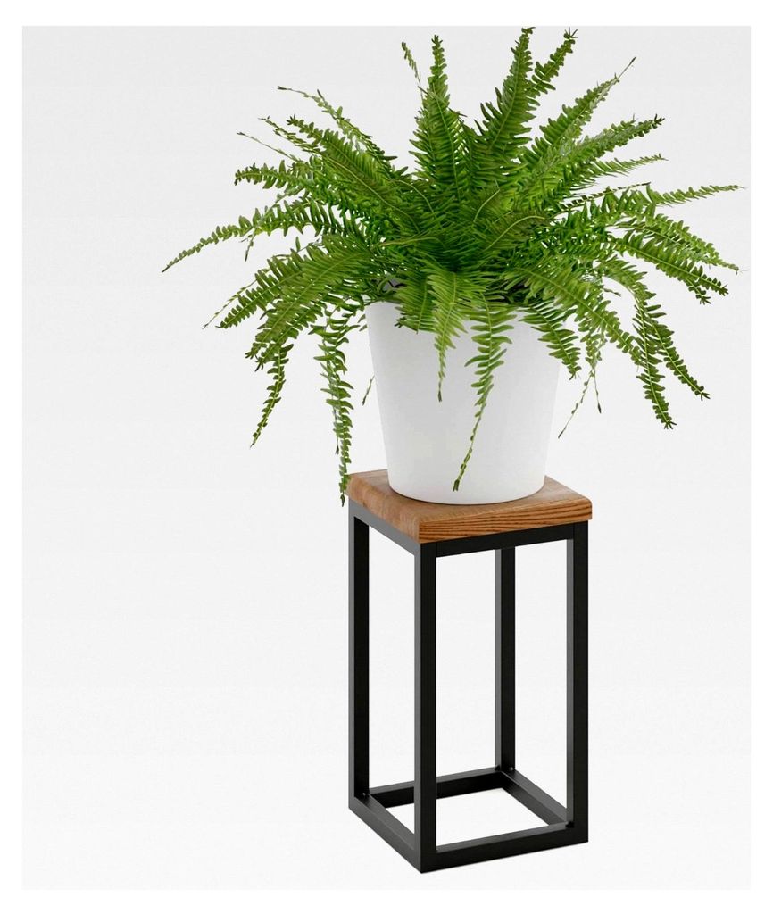 Blumenständer aus Metall in Schwarz | Pflanzenständer aus Holz in Dunkel | Kleiner Blumenhocker 30 cm für große Zimmerpflanzen | 100% Echtholz ...