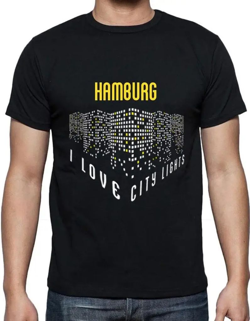 Herren Grafik T-Shirt Ich liebe Hamburger Lichter – I Love Hamburg Lights – Öko-Verantwortlich Vintage Jahrgang Kurzarm Lustige Druck Geburtstag