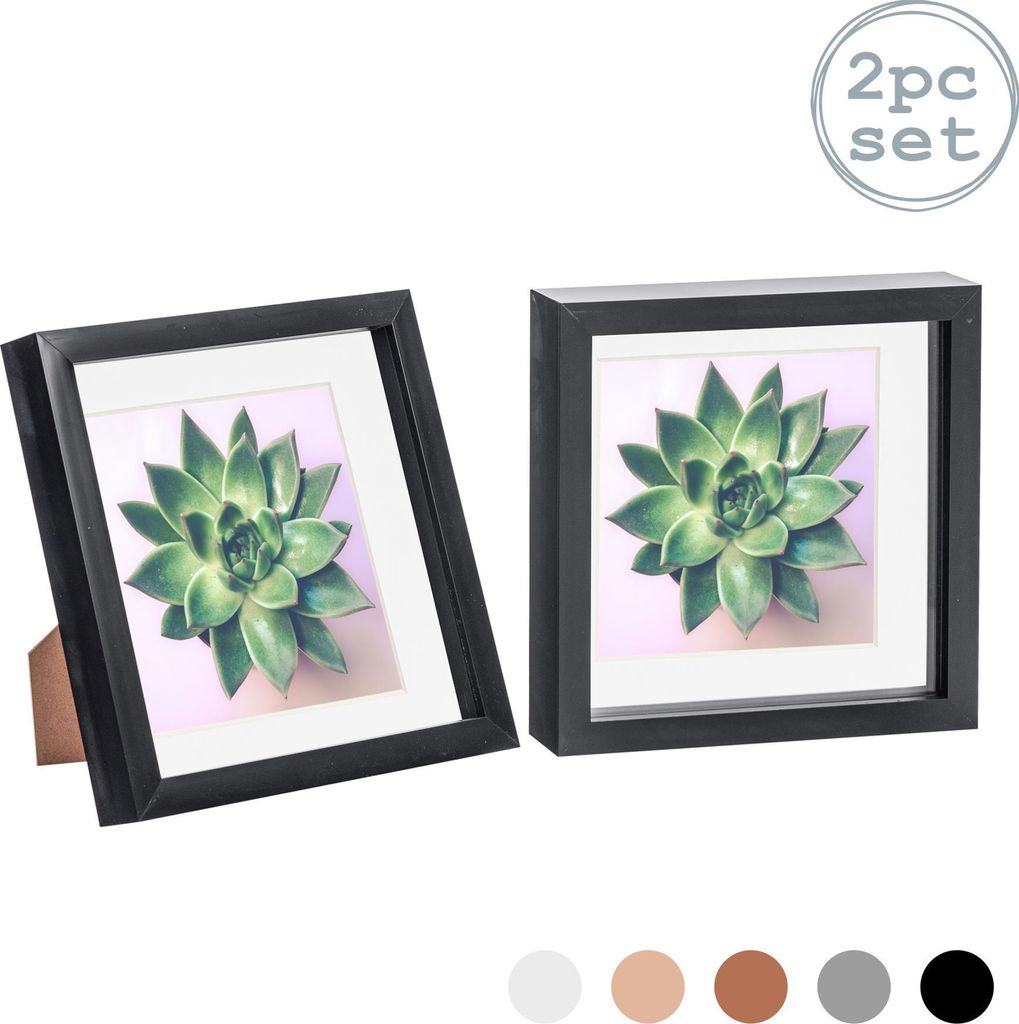 Nicola Spring 2 Stück 8 x 8 3D-Schatten-Kasten-Foto-Rahmen-Set - Craft Anzeigen Bilderrahmen mit 6 x 6 Montage - Glas Aperture - Schwarz