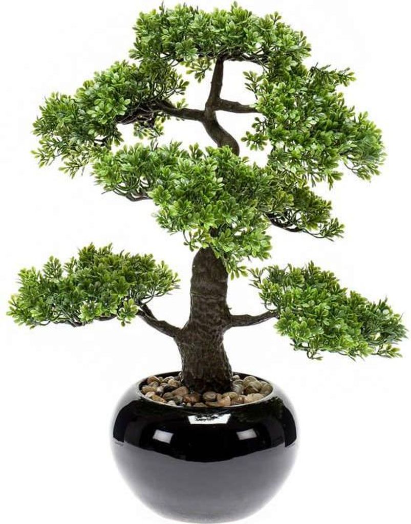 artplants.de Kunst Bonsai Ficus Asher im Keramiktopf, 45cm - Deko Ficus Benjamina Bonsai - Bonsai Unecht