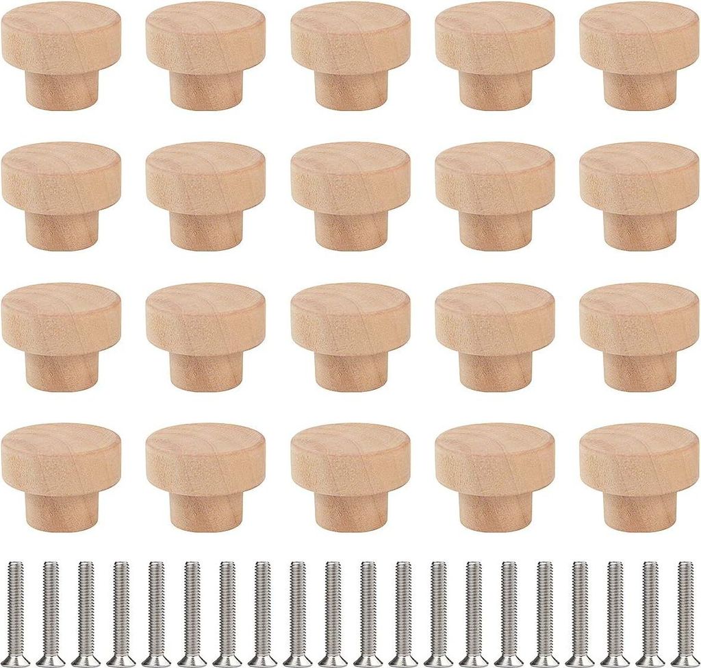 Leikedun Möbelknöpfe, 20 Stück, runde Holzknöpfe und Griffe, Holzschubladengriff, Holzknöpfe, Wohnaccessoire für Schranktür, Schublade, Schr...
