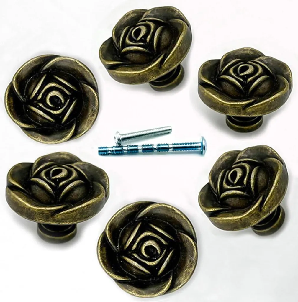Bouton Rose en Bronze Solide et Lourd pour Placard de Style Vintage