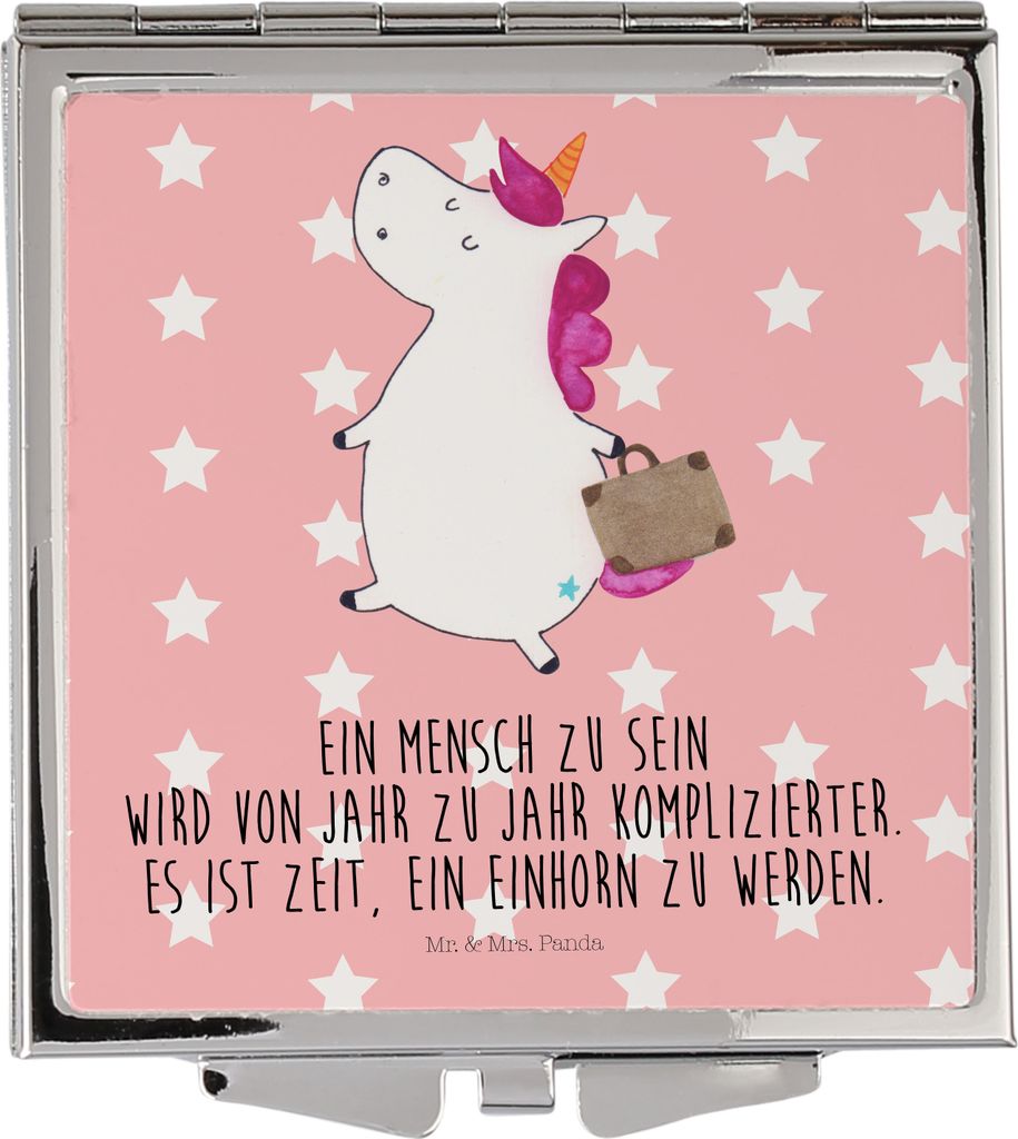 Mr. & Mrs. Panda Schminkspiegel Einhorn Koffer - Rot Pastell - Geschenk, Abenteuer, Gepäck, Unicorn, Mini Spiegel, Spaß, Kleiner, Handspiegel, Ko...