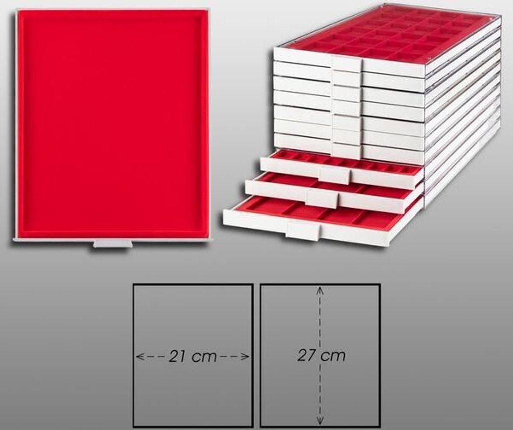 Prophila Collection Münzbox grau ohne Unterteilung, rote Einlage