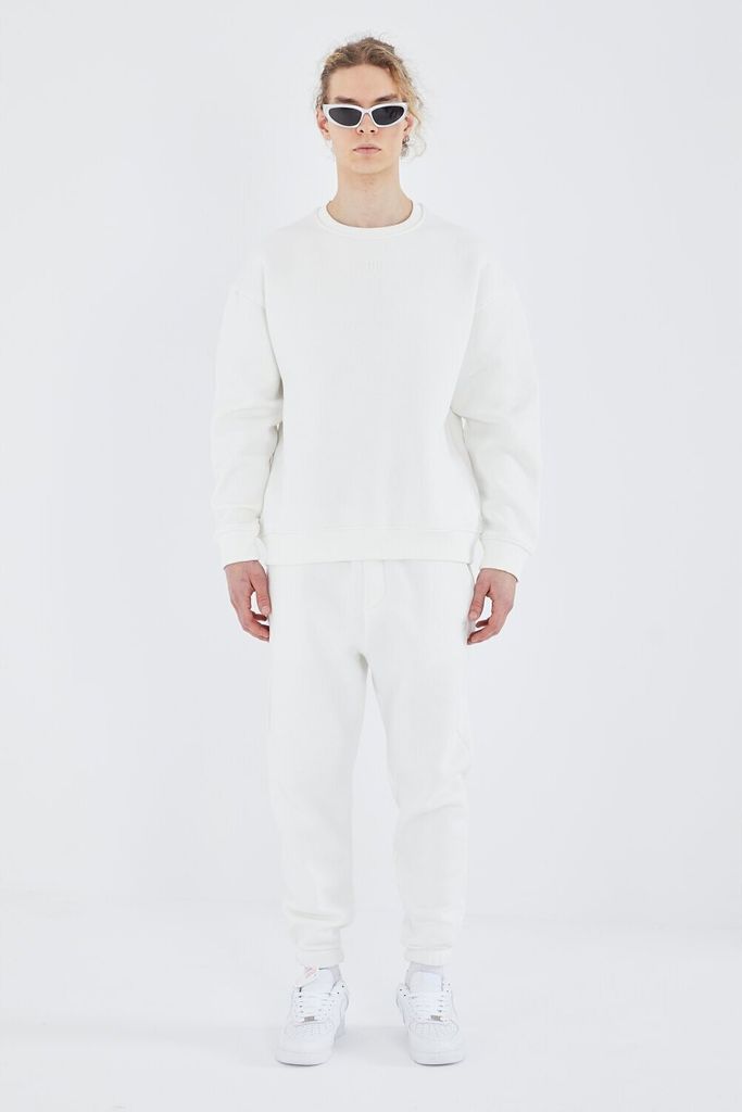 Basic Jogger Set Pullover Jogginghose Oversize Fit XXL Weiß