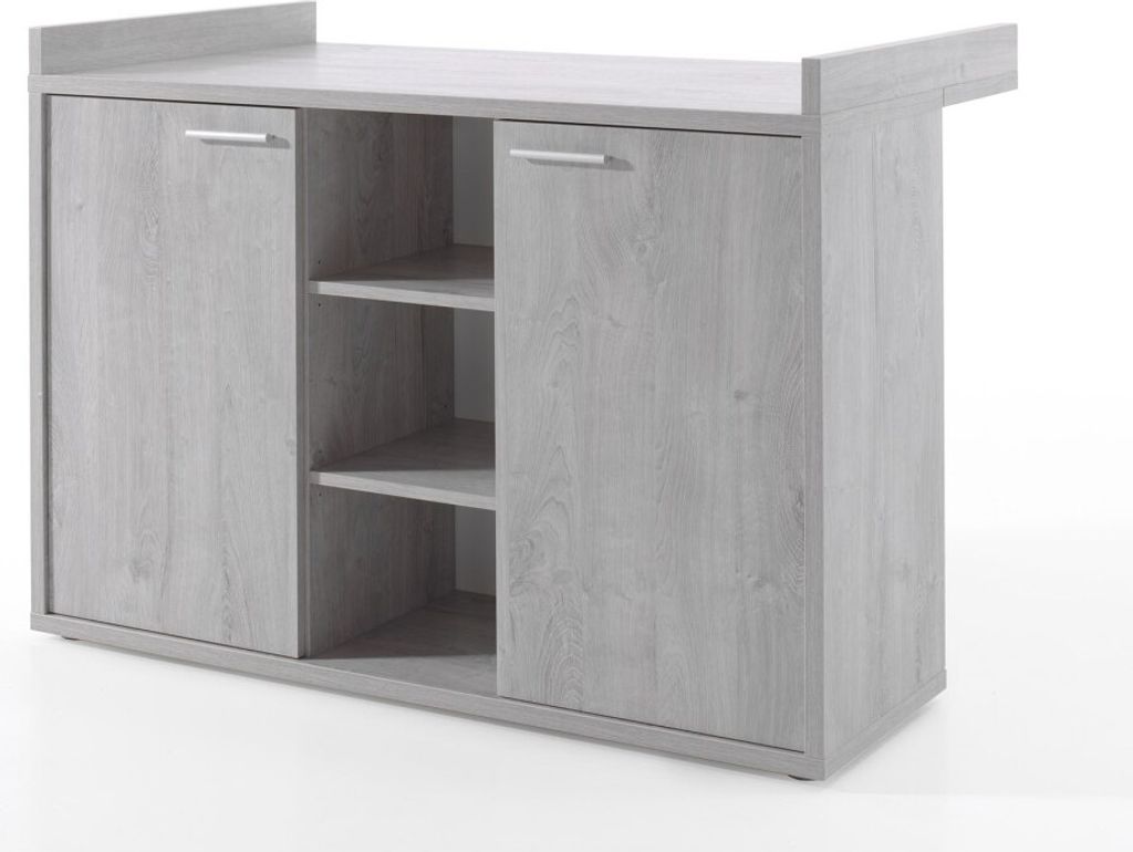 Kommode für Babys MATHEO – Wickeltisch integriert, Holzeffekt in Grau