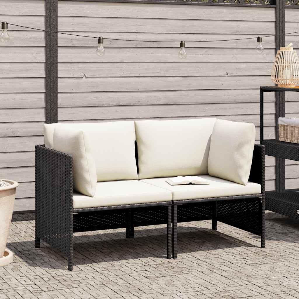 vidaXL 2-Sitzer-Gartensofa mit Kissen Schwarz Poly Rattan