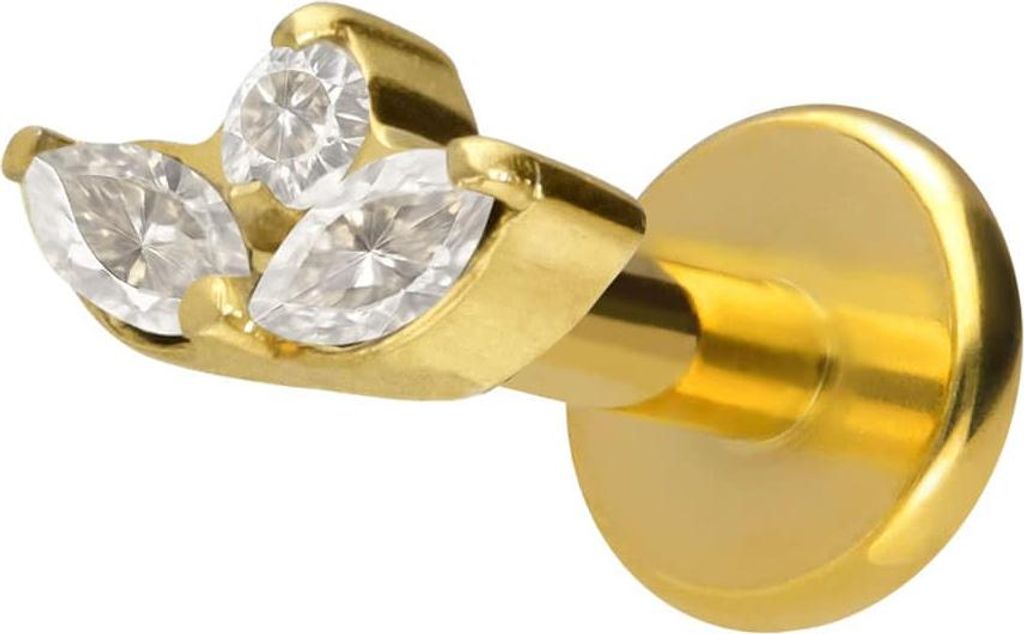 Ohrpiercing, Nasenpiercing Titan Labret mit Innengewinde LOTUSBLÜTE Gold Stablänge: 7mm | Stabstärke: 1,6mm