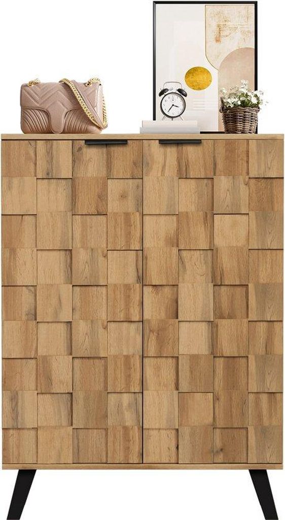 Schuhkasten - Dunkles Holz - 5 Fächer - Verstellbare Planken - Holzrahmen