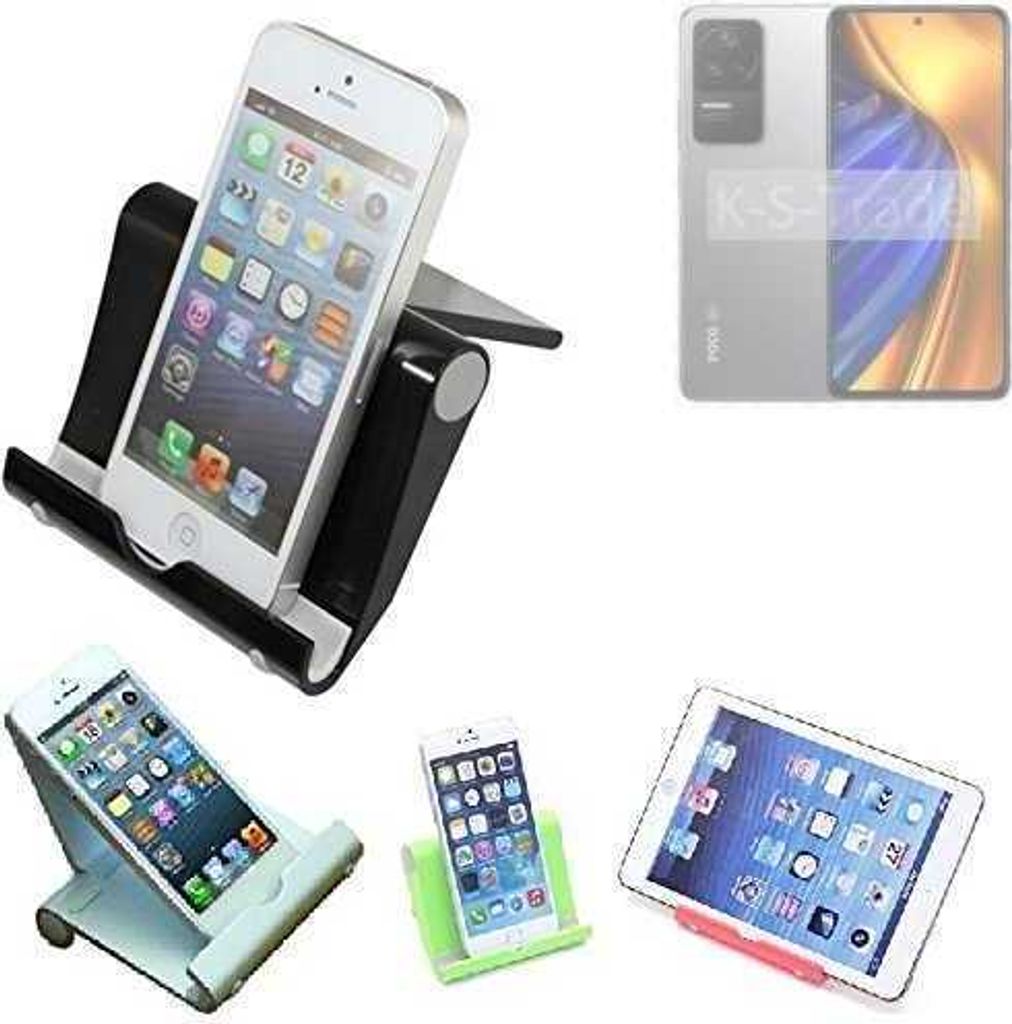 K-S-Trade Handy-Ständer kompatibel mit POCO F4 faltbarer Tischständer Smartphone Tablet Halterung Reise