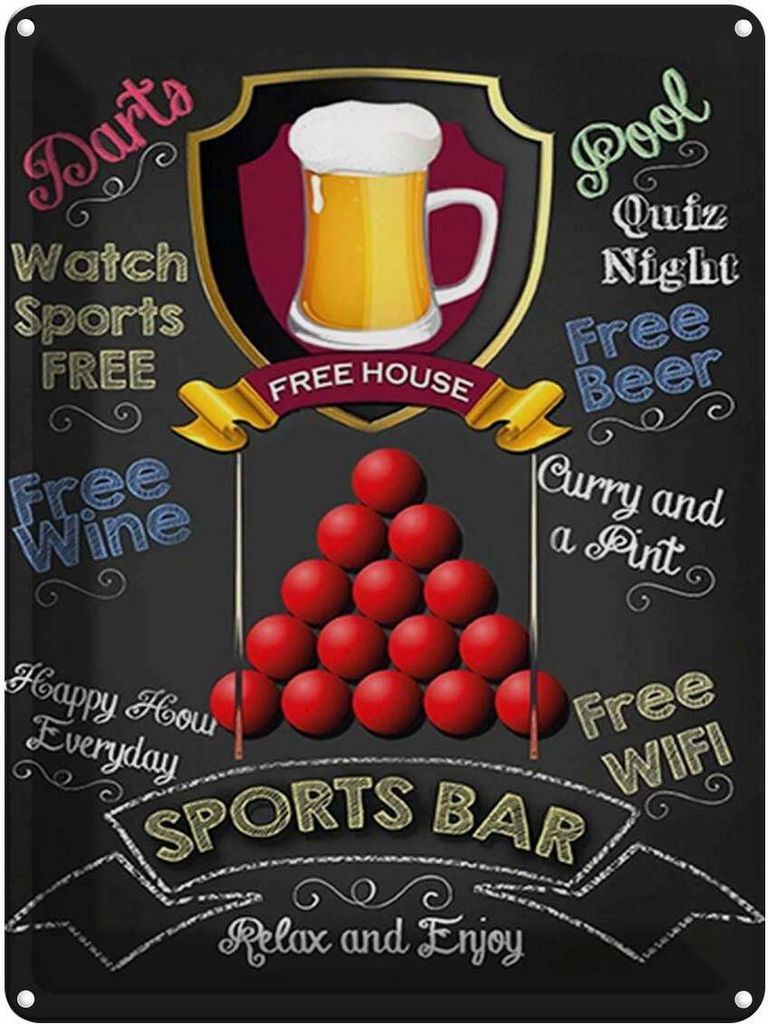 vianmo Blechschild 40x30 cm sports bar Free WIFI free Beer