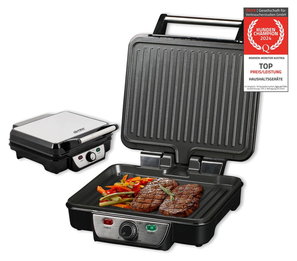 TZS First Austria Kontaktgrill , 1800W, Edelstahl, Panini Produktbild 