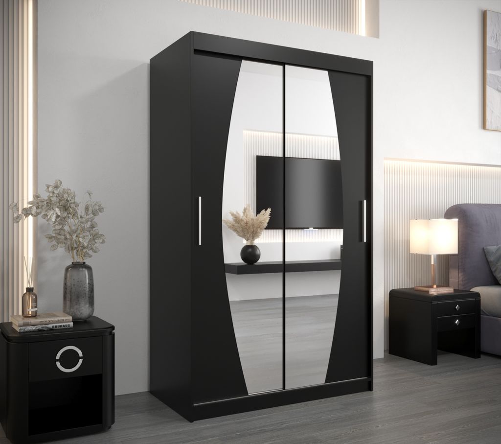 Kleiderschrank mit Spiegeln DARINA – Breite 120 cm, schwarz