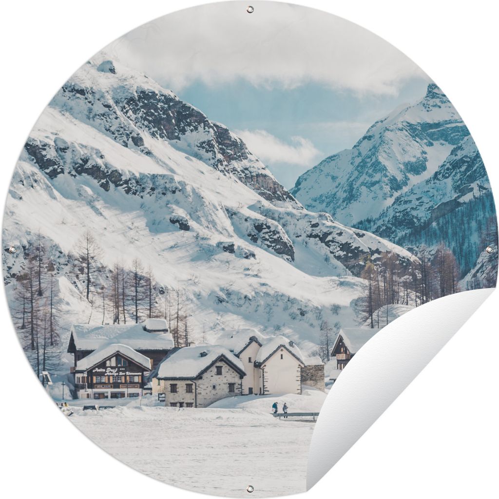 MuchoWow Gartenposter Outdoor-Poster Rund Alpen - Schnee - Berge Ø 150 cm Gartendeko Rundes Poster draußen