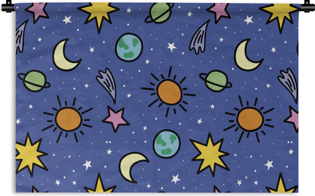 MuchoWow Wandteppich Wandbehang Planeten - Sterne - Design 60x40 cm Tapisserie Dekoration Wandtuch - Wanddekorationen