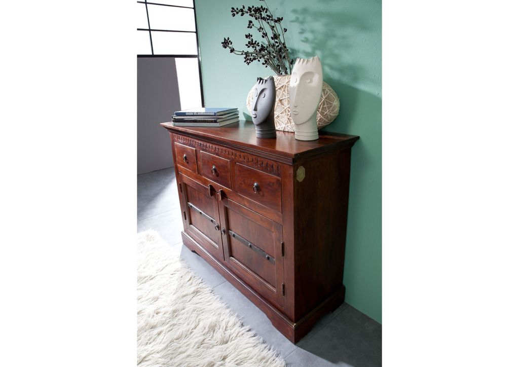 MASSIVMOEBEL24 Kommode Akazie 120x40x90 nougat lackiert OXFORD #531