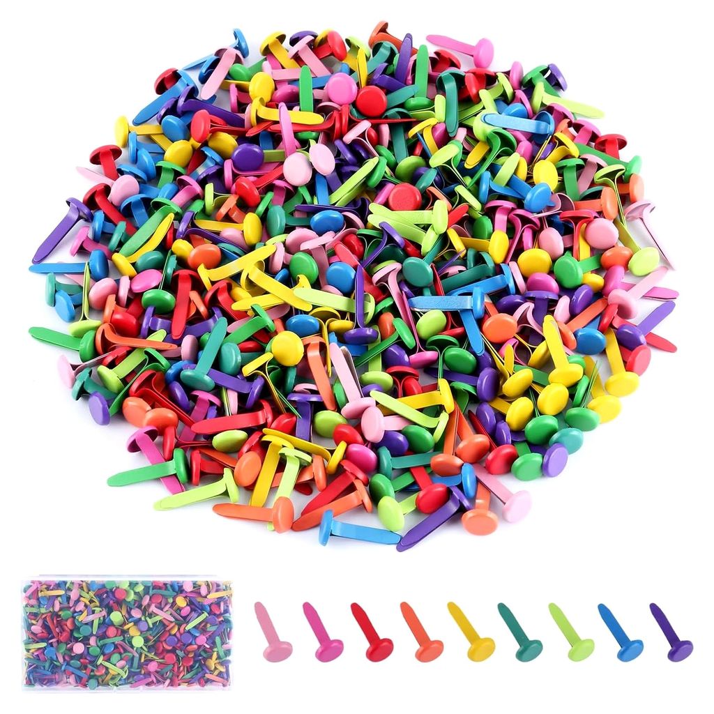 400 Stück Mini Runde Brads, Metall Bunte Musterklammern, 8 x 17 mm Rundkopfklammern für Scrapbooking, Papier, DIY Handwerk