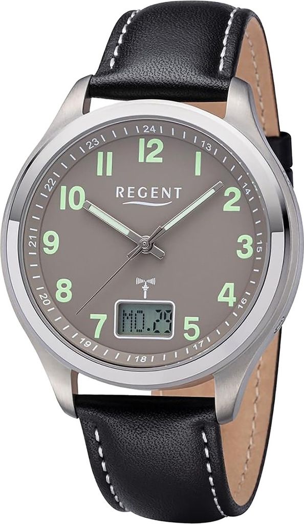 Regent Leder Herren Uhr Armbanduhr Quarz schwarz Lederarmband D2UR1501565