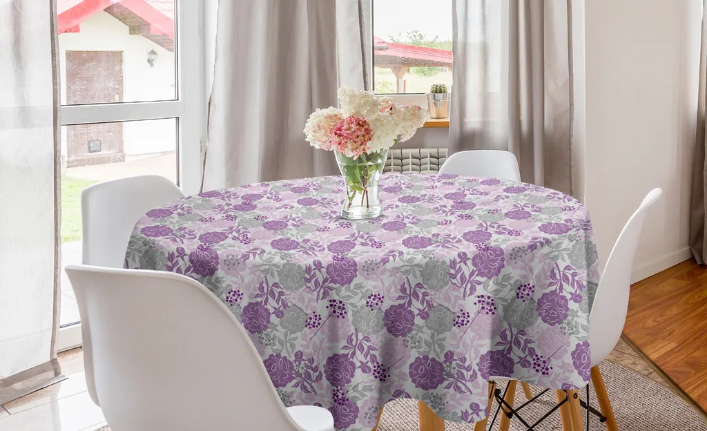 ABAKUHAUS Tovaglia Rotonda 150 cm Botanica Malva Verde Chiaro Offerta