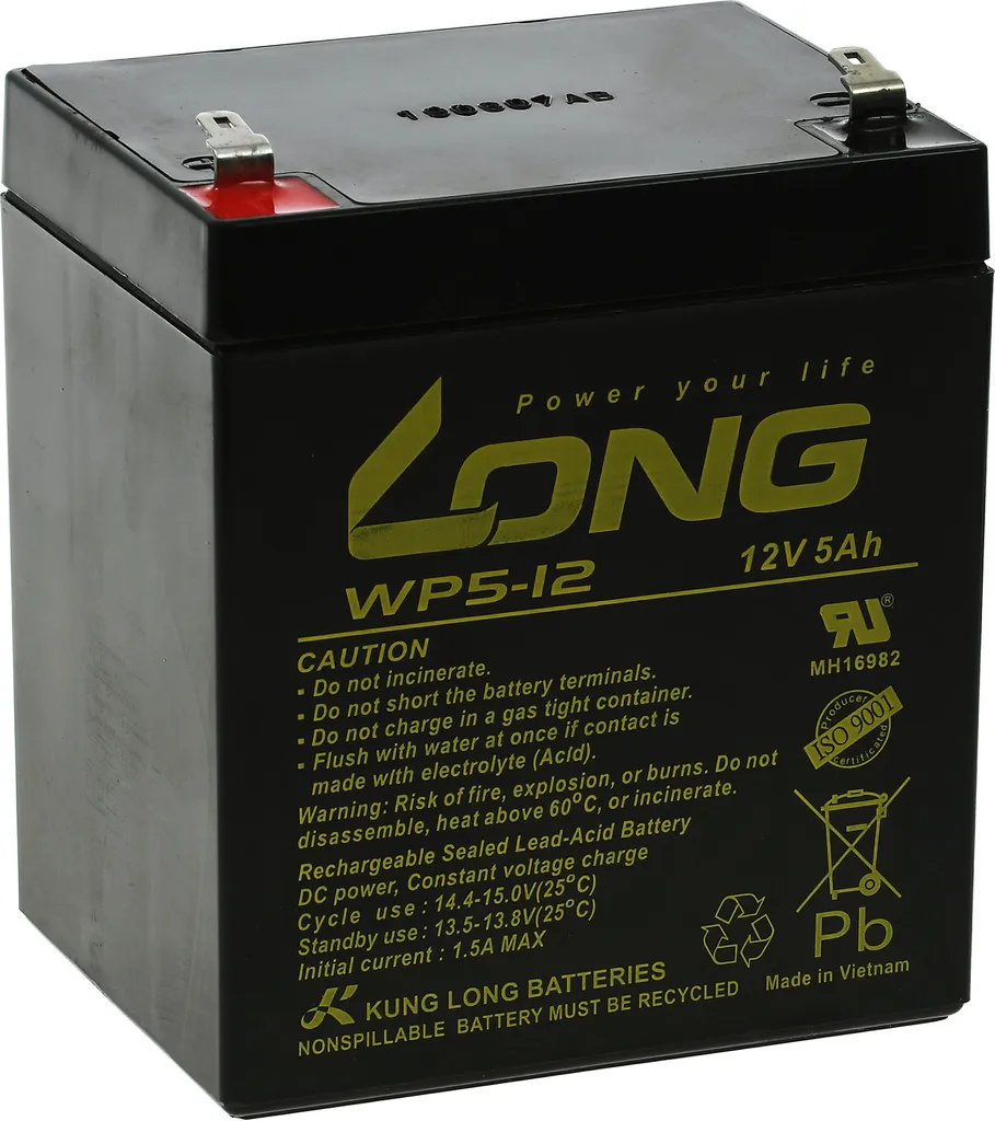 Batterie de rechange 12V 5Ah KungLong WP5-12 pour onduleur et alarme