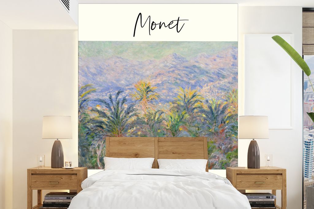MuchoWow Fototapete für Wohnzimmer oder Schlafzimmer Wandtapete Vinyl Motivtapete Monet - Palmen in Bordighera - Kunst - 160x220 cm - Bildschirm...