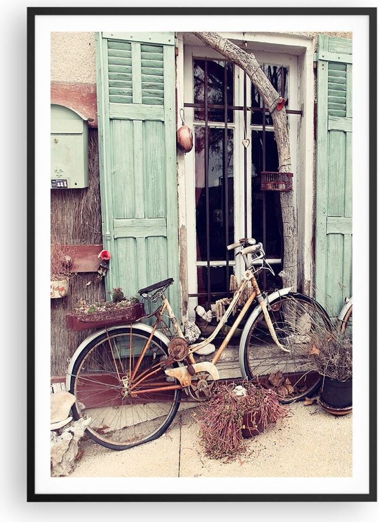 Gerahmtes Poster - Schwarzer Rahmen - Fahrräder Vintage Mietshaus - 70x100 cm - Wand Bild - Wanddeko - Wandbilder - Kunstposter - Wandposter - Bil...