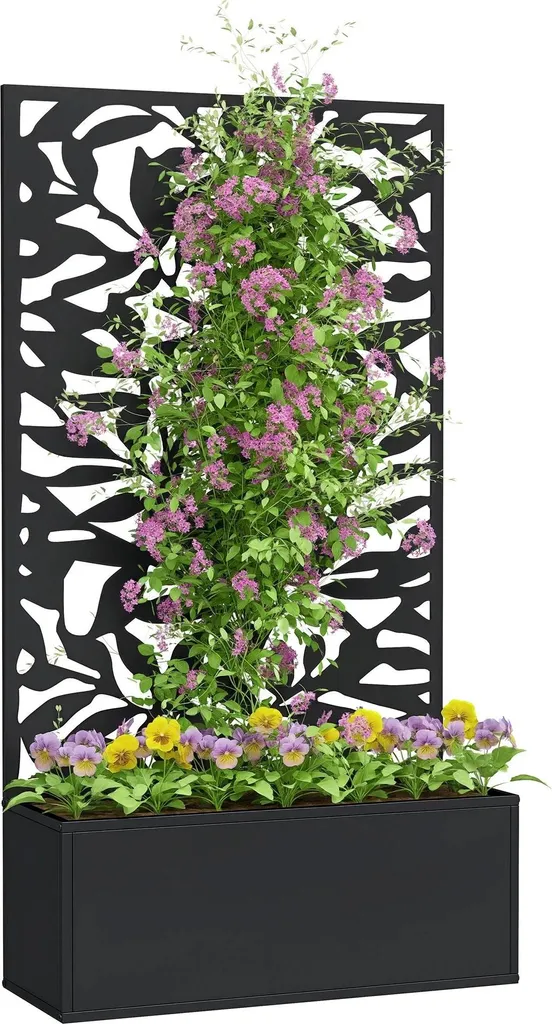 Jardinière treillis pour jardin et balcon - Bac métal noir brise-vue