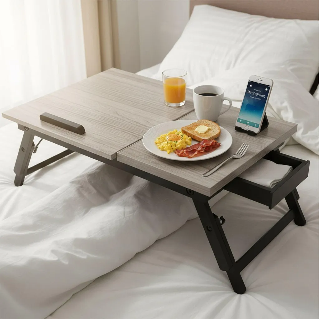 Pliable bureau petit déjeuner lit table ordinateur portable Table - Beige - Maison Pliable bureau petit déjeuner lit table ordinateur portable Table - Beige - Maison
