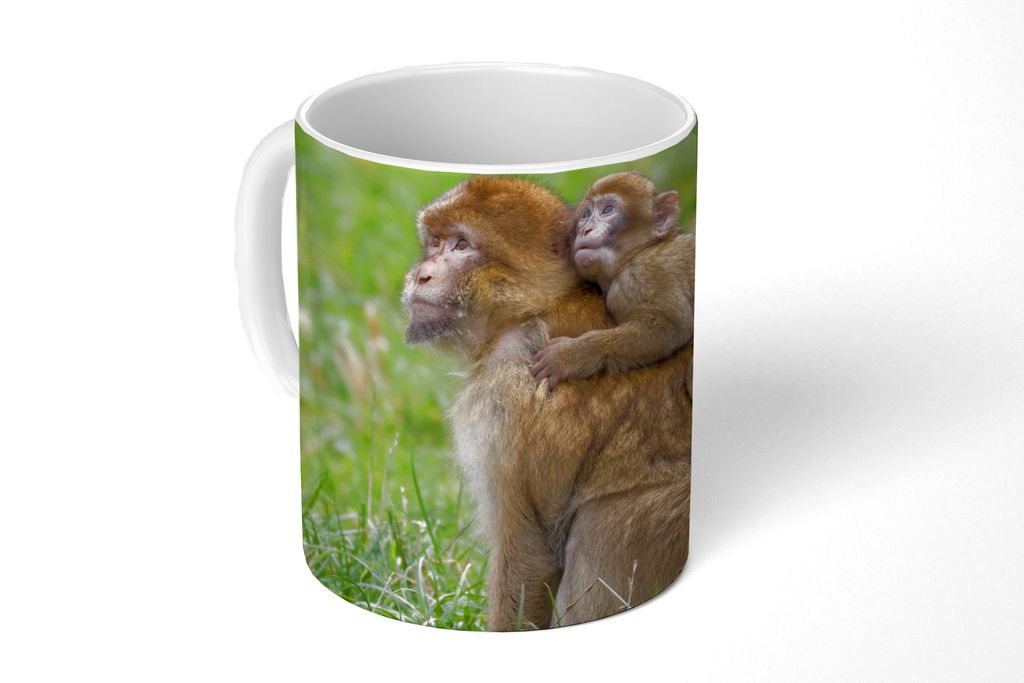 KitchenYeah Tasse Kaffeetasse Kaffeebecher 350 ml Affe - Baby - Gras Teetasse - Fototasse - Becher - Keramikbecher - Teebecher - Kaffeetasse - B...