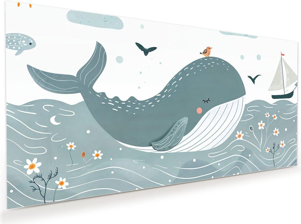 Glasbild 110x55cm in XXL für Wohnzimmer, Schlafzimmer Motiv Schlafender Wal